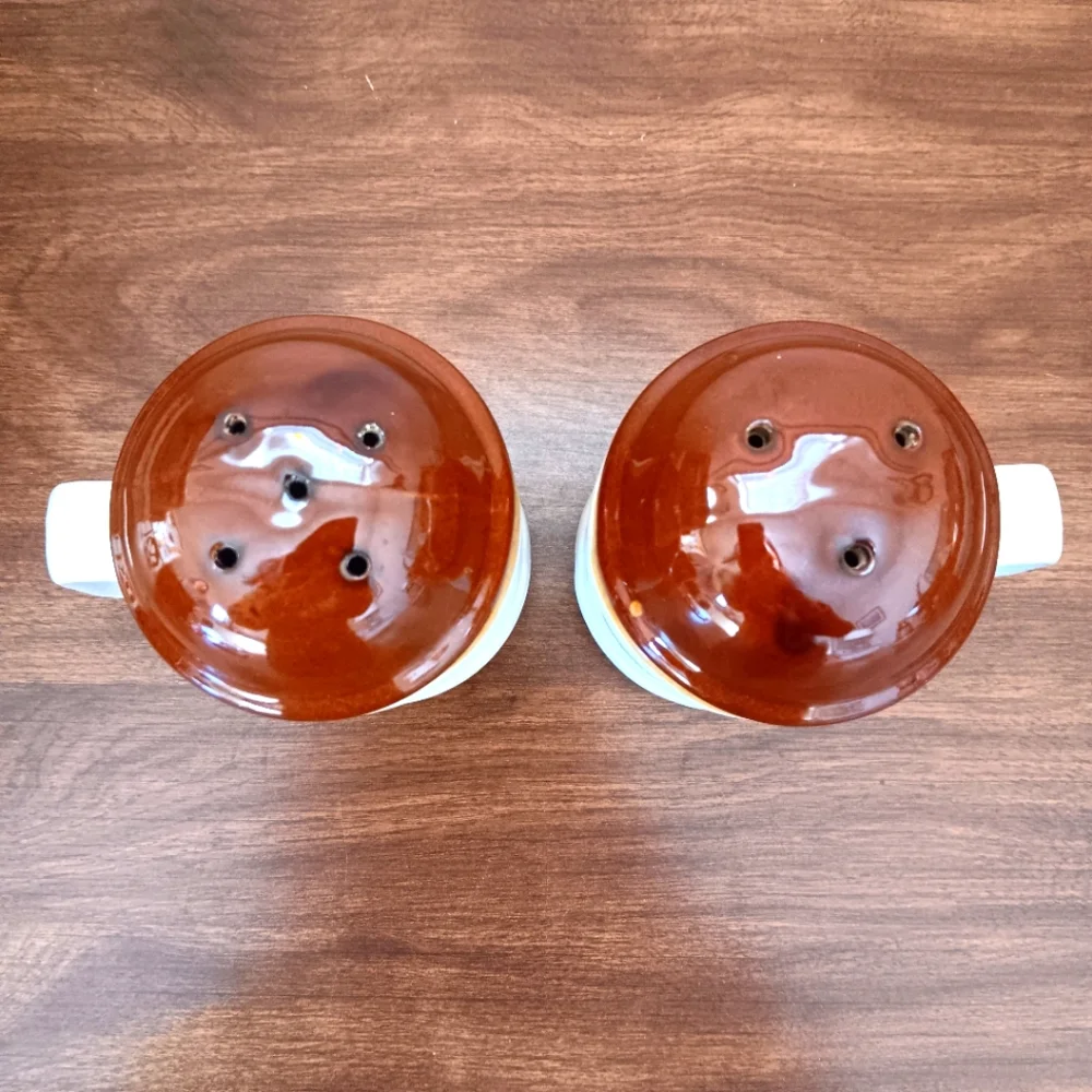 Vintage Ceramic Brown & White Glazed Salt & Pepper Shaker Set